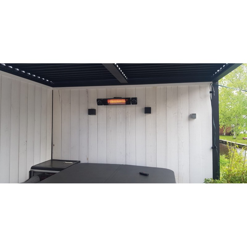 Terrasverwarmer, ULTRA LOW GLARE,1500 watt RC , bluetooth met 2 ingebouwde speakers 